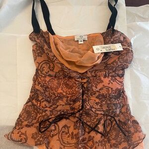 NWT! Miguelina Rita Chantilly Chiffon Lace Top Peach Orange MEDIUM